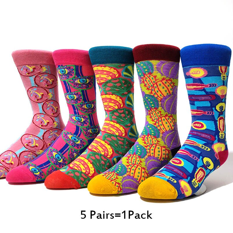 5 Paires/pack Happy Socks D'avocat Sushi Omelette Burger Pomme Nourriture Drôle Coton Chaussettes Femmes Chaussette Longue Hiver Femme: 5 Pairs-5