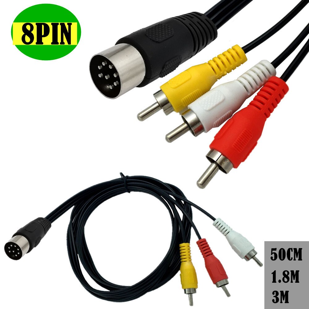 Din 8 Pin to 2RCA Cable 8Pin Din Male Plug to 2-RCA Male Audio Adapter Cable for Musical instrument audio equipment 0.5M-3M