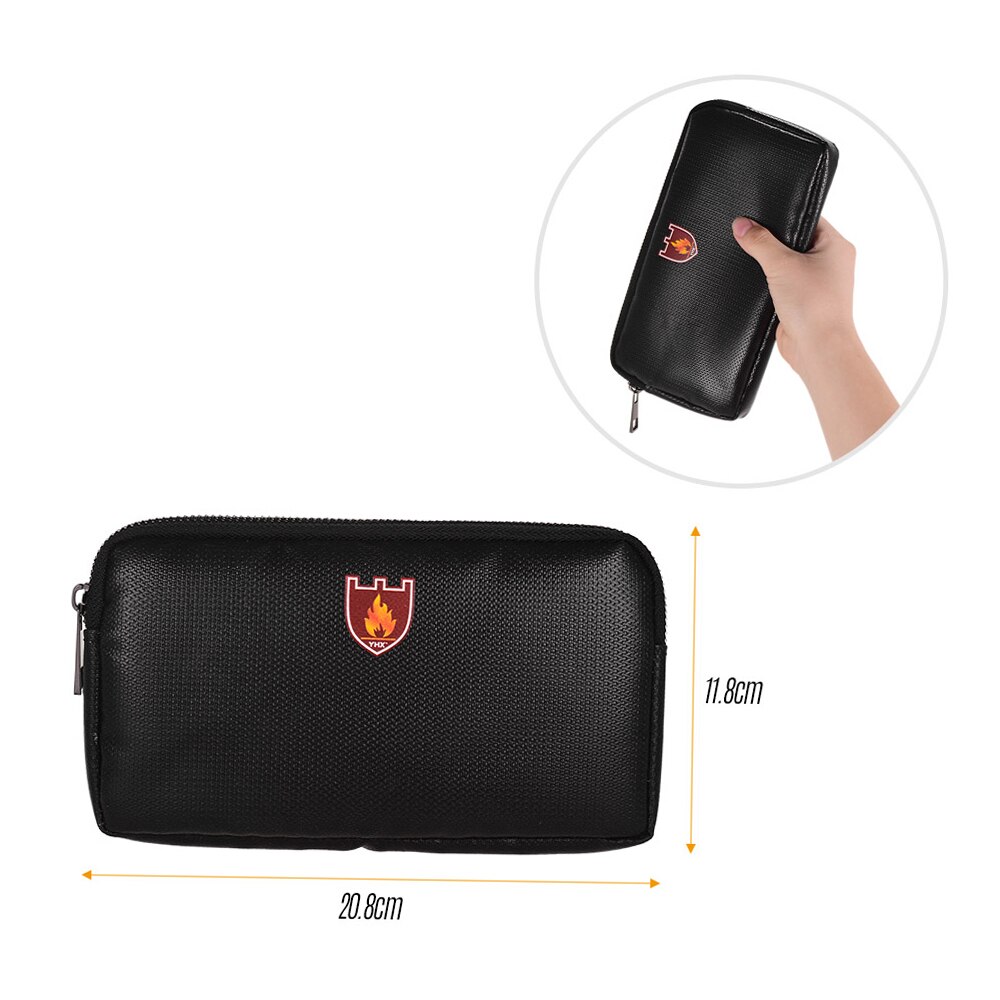 Portable Safe Organizer Fireproof Bag 8.19*4.65in Zipper Closure for Electronic Products Mobile Phones Powerbanks