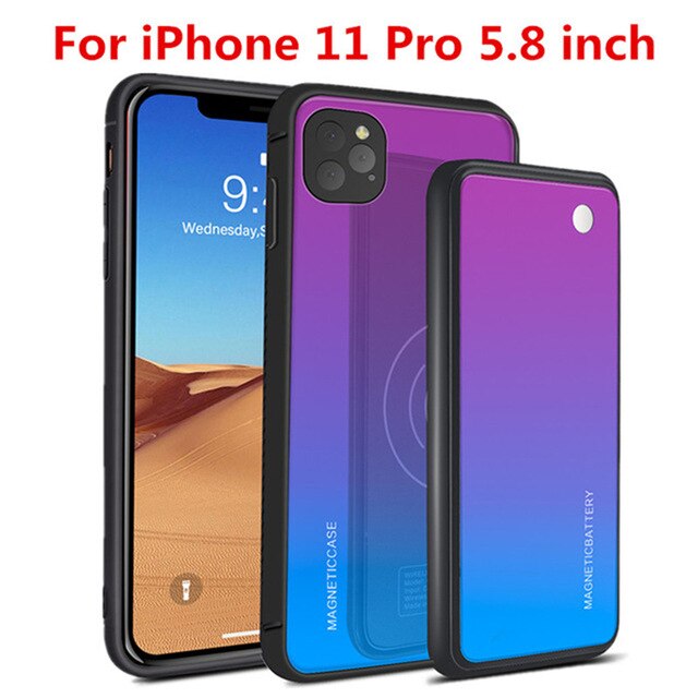 Wireless Charging Magnetic Battery Cases For iPhone 11 Pro Max Power Bank Case For iPhone 11 Pro/11 Backup Battery Charger Cover: Blue for 11 Pro