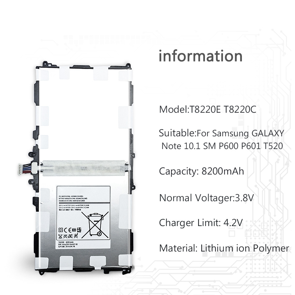 KiKiss Draaglijk Tablet Batterij 8200mAh Voor Samsung GALAXY Note 10.1 SM P600 P601 P605 P607 T520 T525 P602 T8220E t8220C