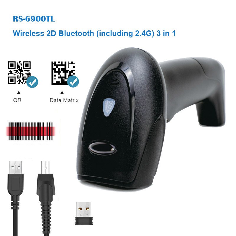 Wireless 2.4G Blueooth 2D Barcode Scanner and Wired 1D/2D QR Bar Code Reader PDF417 for Inventory POS Terminal
