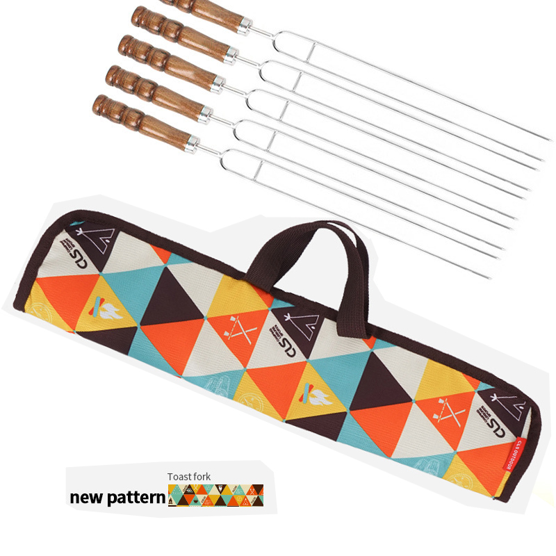 Tenedor para barbacoa en forma de U, brochetas para asar de acero inoxidable con bolsa de transporte para parrilla y parrilla al aire libre, 5 uds.: new pattern