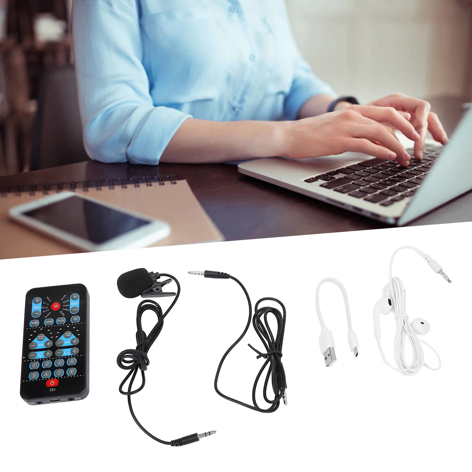 Mini Voice Changer Card 8 Sound Effects Support Multi Languages Beautification Handheld Sound Card for Mobile Phone Computer