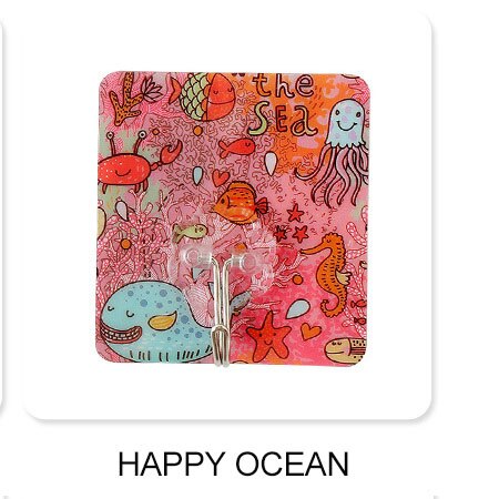 Door hook Cartoon strong glue hook wall sticker hook no trace no nail coat hanger stainless steel adhesive hooks: Happy ocean