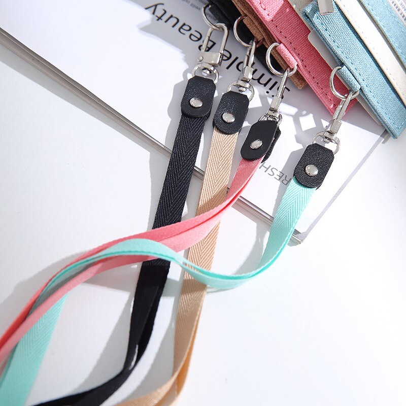 Personeel Bus Pass Card Sleeve Case Pu Leather Wallet Type Id-kaart Naam Badge Houder Met Neck Strap Lanyard Badge