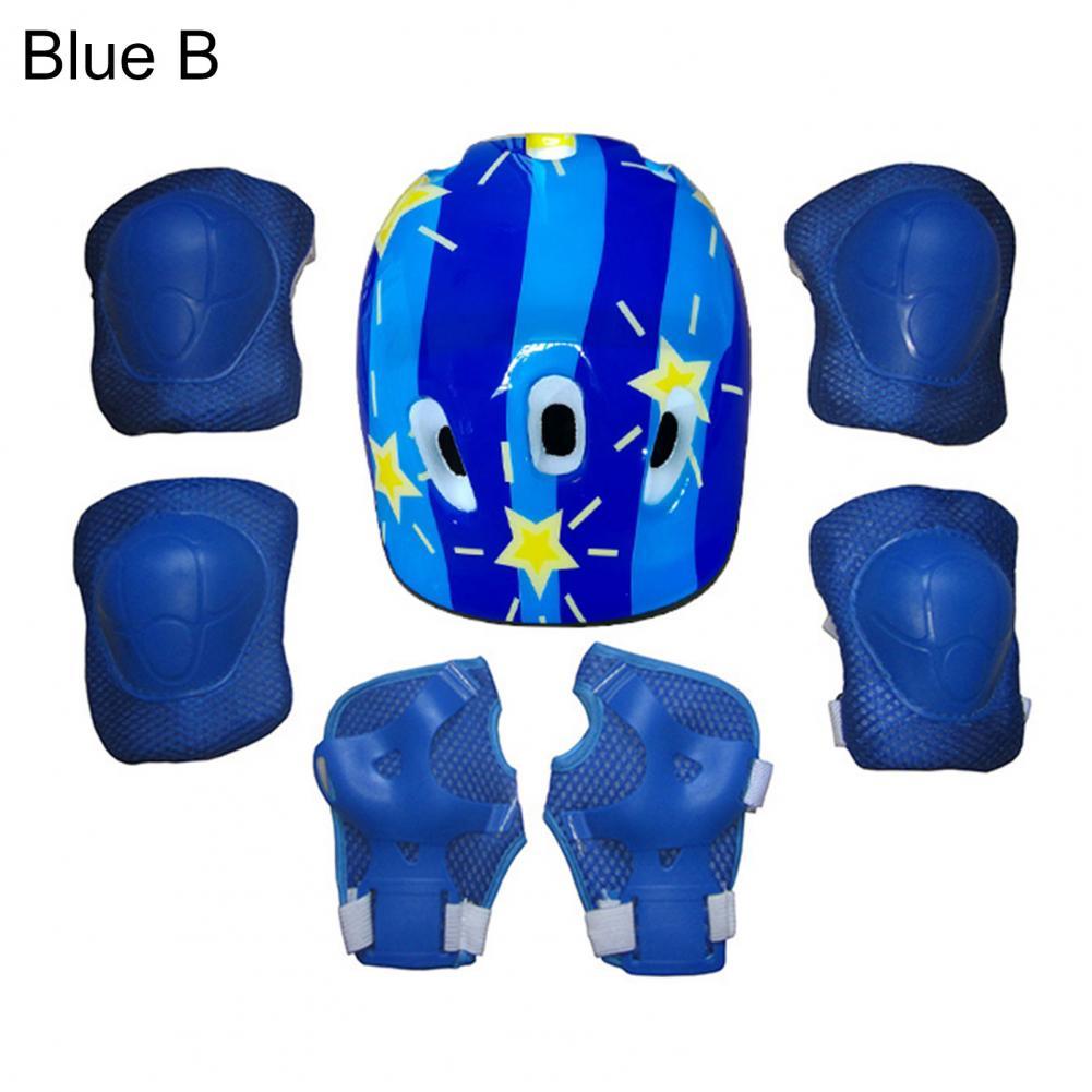 7 pz/set bambini sicurezza ginocchiere resistenti all&#39;usura gomitiere assorbimento del sudore accessorio ciclismo casco ginocchio gomito Set per l&#39;equitazione: Blue B