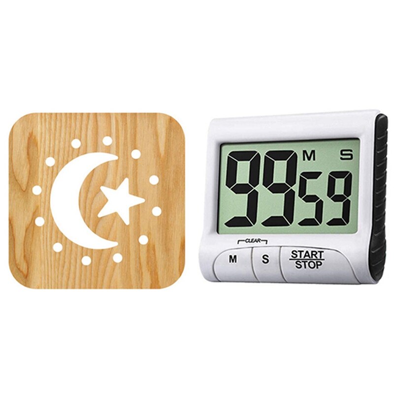 1 Set Digital Kitchen Timer Large Display Kitchen Timer netic & 1 Set Wooden Stars Moon Lamp Children'S Night Light