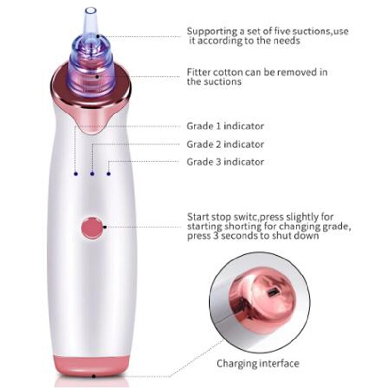 Face Deep Cleaner Blackhead Remover Vacuum Extractor Therapy Machine Vacuum Suction Facial Beauty Cleaning Skin Care Tool