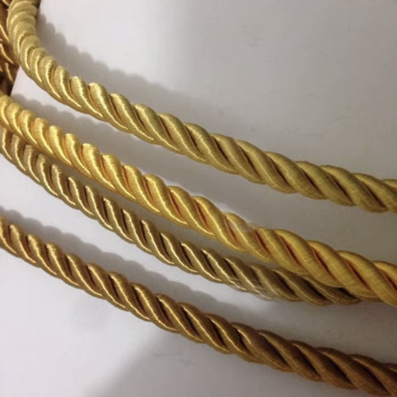 10m Gold Cord 10mm Braided Twisted Silk Ropes Honor Cord Twisted Cord Decorative Rope Soft Polyester Silk Ropes for Sewing
