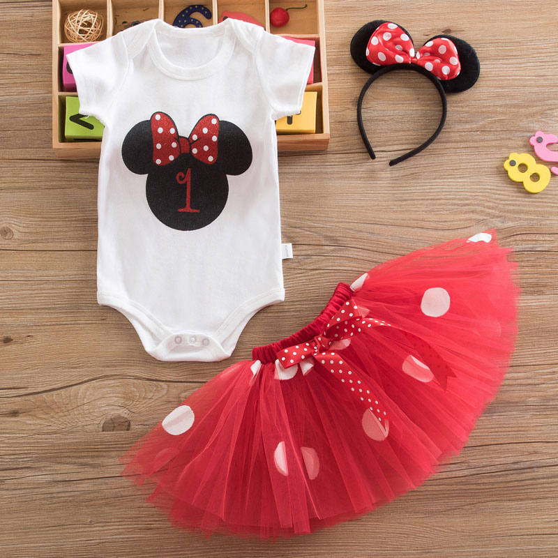 Baby fødselsdagskjole 1 år 3 stk outfits spædbarn småbørn pige tøj nyfødt baby tyl tutu vestido et år print tøj: Punkt 8