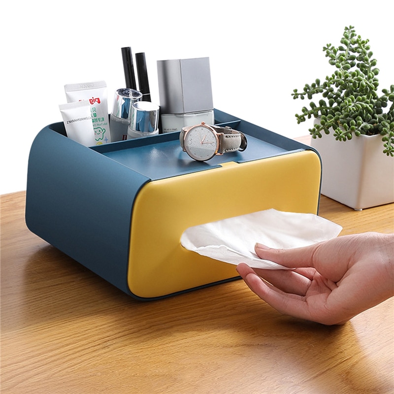 Universal Multifunctional Tissue Box ABS PP Separate Storage Box for TV Controller Mobile Phone Glasses Pen Makeup Tool