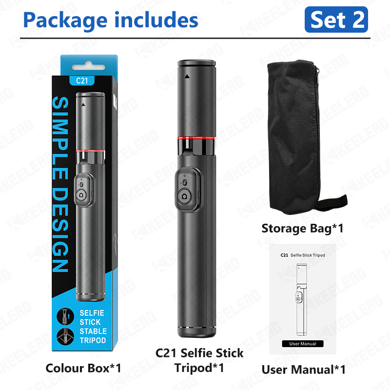 KEELEAD Statief Uitschuifbare paal Draagbare Selfie Stick Telefoonstandaard voor mobiele telefoons 360° ° Rotatie-opname vlog met afstandsbediening: Sky Blue