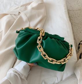 Été épais chaîne ruché sacs à bandoulière pour les femmes doux en cuir PU aisselles femme embrayage filles pochette: GREEN