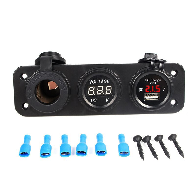 Dc 12v-24v usb-aansluitingen splitter 3 in 1 auto/boot/telefoon oplader digitale voltmeter painel digitale motoraansluiting auto sigarettenaansteker