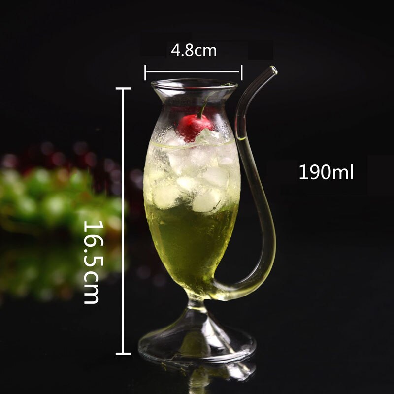 Wine Glass Cup Transparent Glassware Mug Cocktail Straw Cup With Built In Drinking Tube Straw For Home Kitchen Bar Party: C