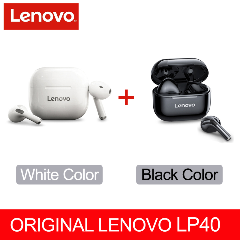 Nowy oryginalny Lenovo LP40 TWS bezprzewodowe słuchawki Bluetooth 5.0 podwójna redukcja szumów Stereo Bass sterowanie dotykowe długi tryb gotowości 230mAH: LP40 White and Black