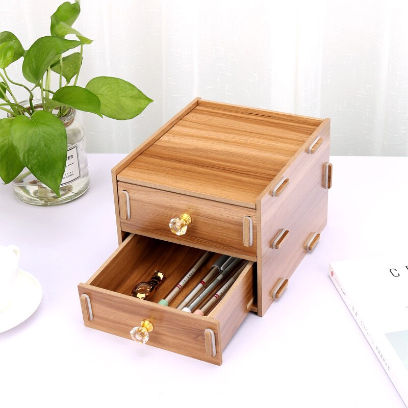 Wood Stationery Holders With Drawer Storage Box Desktop Stationery Office And School Supplies Multifuction Desk Organizer