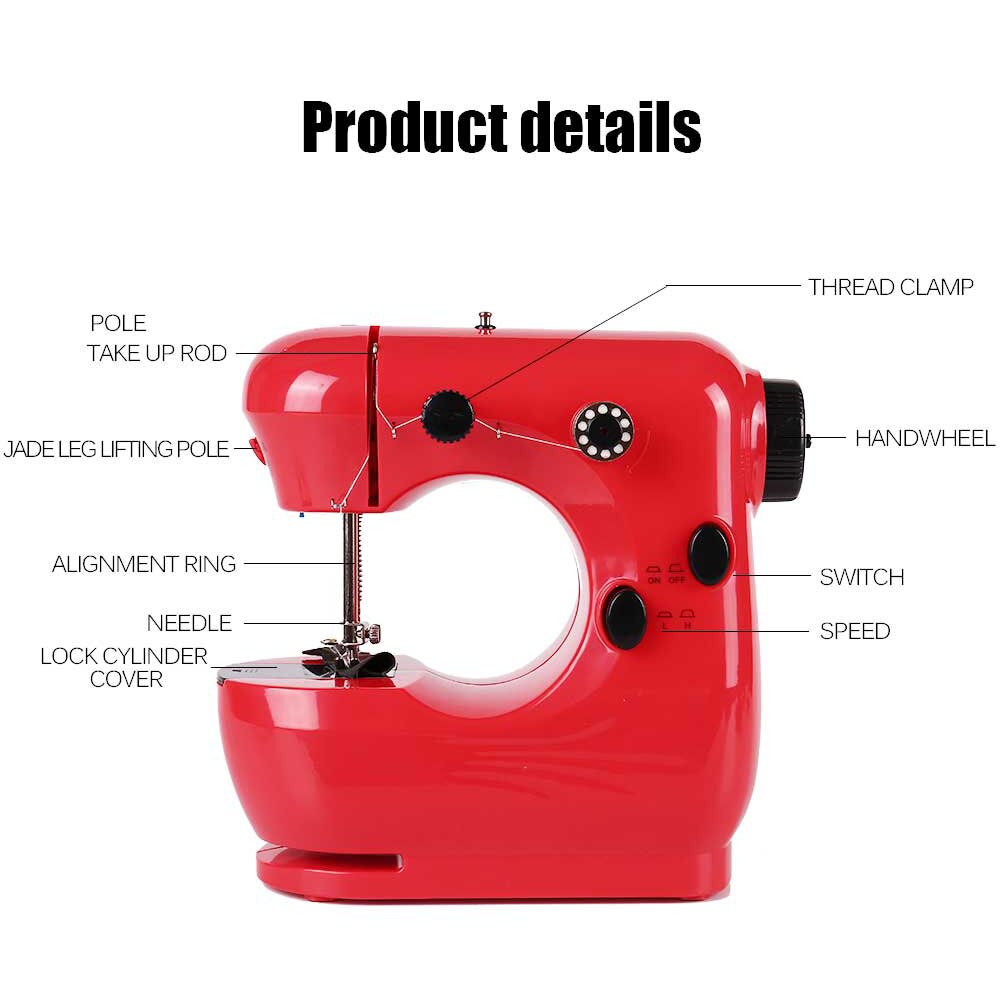 INNE Mini Red Sewing Machine Dual Speed Portable Household Foot Pedal Multilingual manual Adaptor Automatic winding Machines