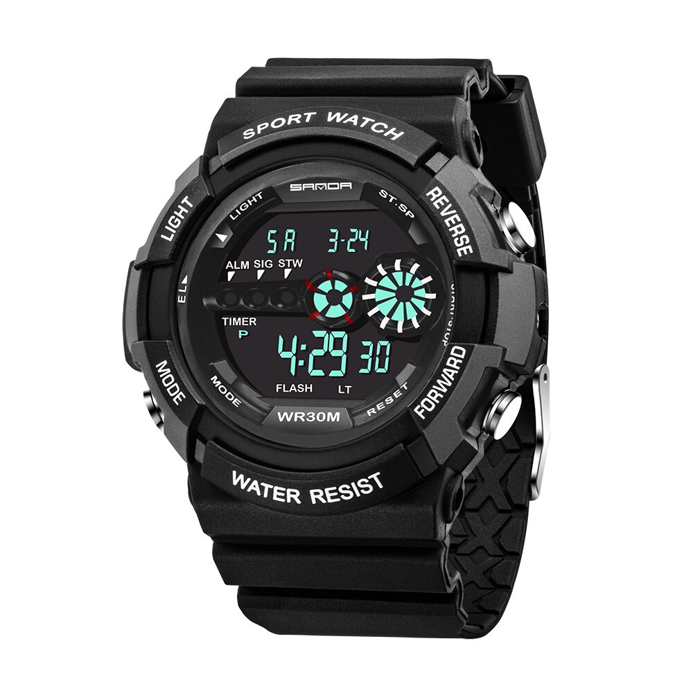 Heren Sport Horloge Led Digitale Datum Alarm Display Waterdichte Horloges Mannelijke Multifunctionele Elektronische Pols Klok Reloj Hombre Homme: Black