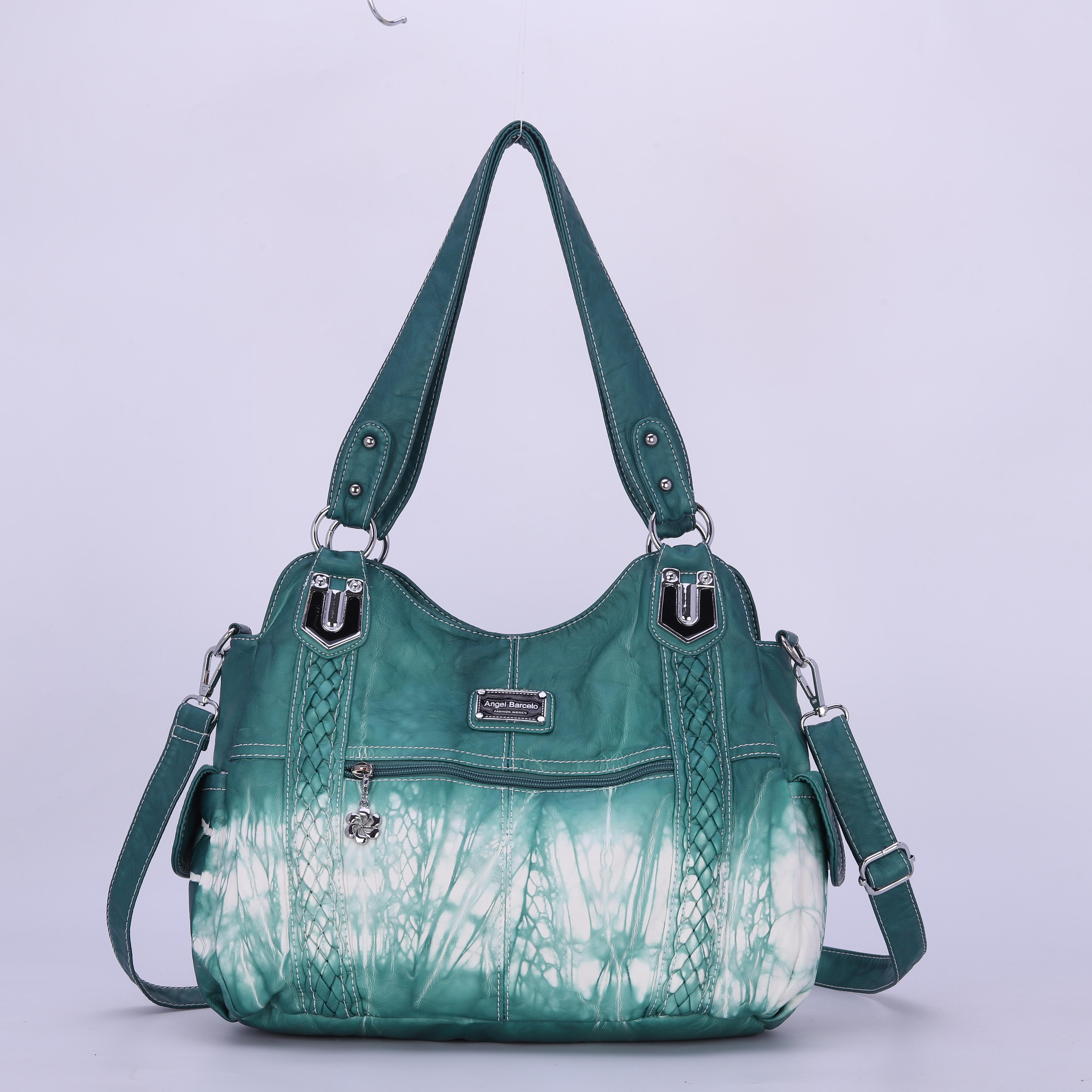 Borse da donna moda PU pelle capiente borsa a tracolla acquirente pacchetto multitasche borsa a tracolla borsa da donna con cerniera Hobos 0044: zr 75 blu verde