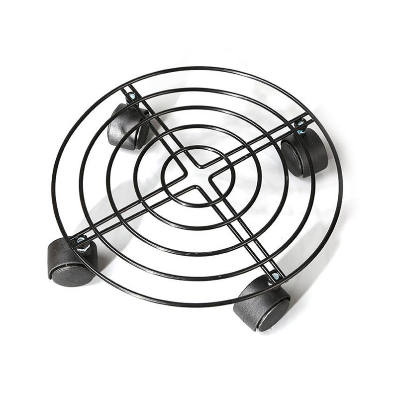 Moveable Pot Bracket Black Metal Hollow Pot Mover With Four Wheels Moveable Pot Stand Holder Pot Trolley Mover For Home Balcony