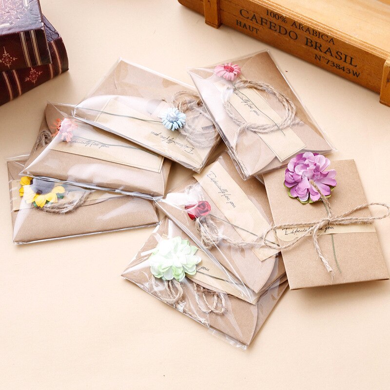 1PC Retro DIY Kraft Paper Invitation Greeting Card with Envelope Handmade Dry Flower Wedding Party Invitation Envelopes