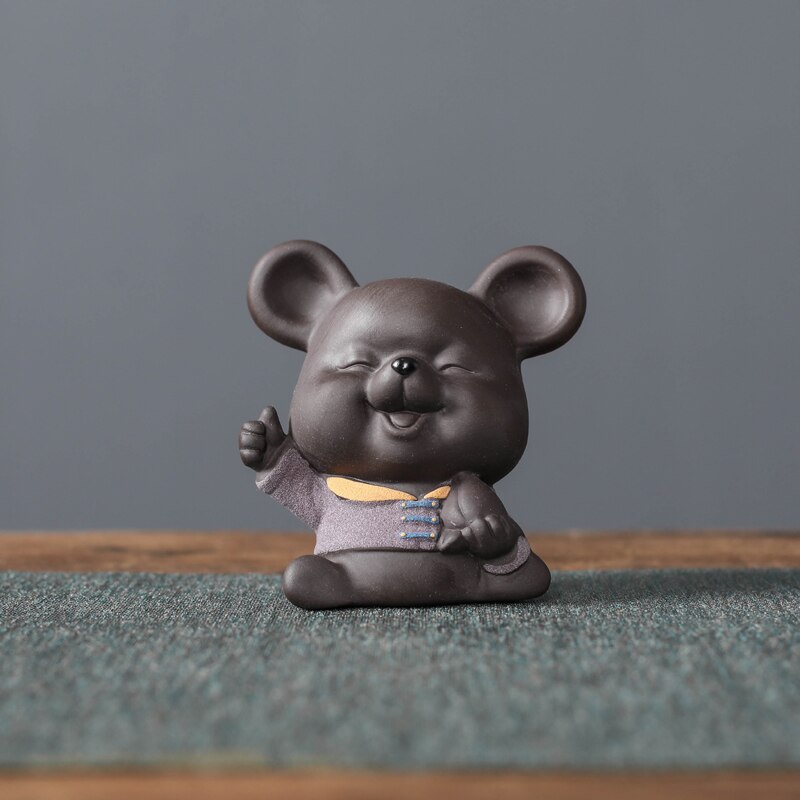 Purple Clay Tea pet Lucky Mouse Animal Statue Ornament Handmade Sculpture Crafts Home Tea Set Decoration Garden Art: A4-   6.7X4.4X7.2CM