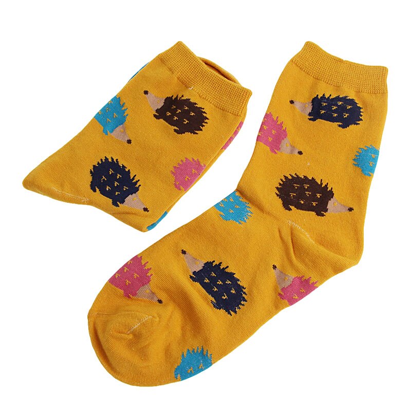 Calcetines cálidos de algodón suave para mujer, medias casuales de 5 colores con dibujos de animales, erizo, invierno, 1 par: Yellow