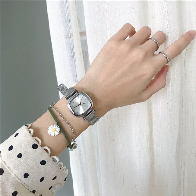 Relojes cuadrados Retro para mujer, reloj de cuarzo a la , relojes de pulsera de cuero Vintage, reloj pequeño Simple para mujer: Silver white