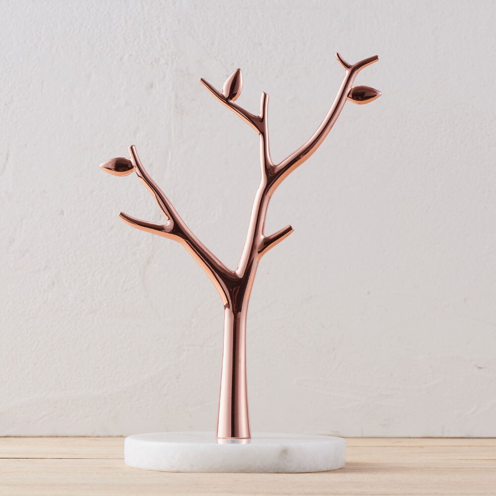Árbol de joyería de mármol moderno, soporte de collar dorado, soporte de joyería para collares y anillos, organizador de joyas: Rose gold