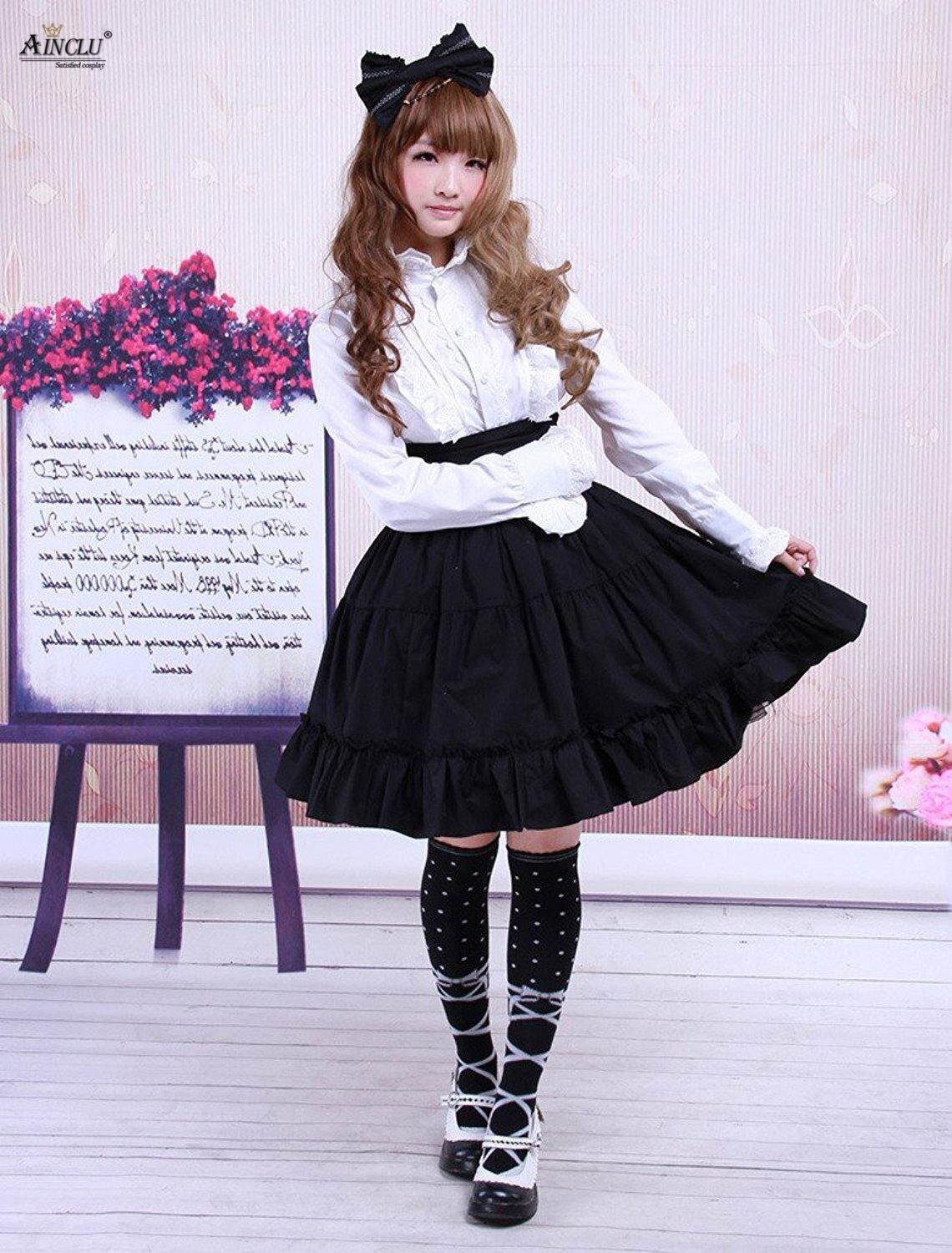 Forår/sommer/efterår/vinter ainclu xs-xxl kvinders bomuld sorte flæser gotisk lolita nederdel med "europæisk og amerikansk stil