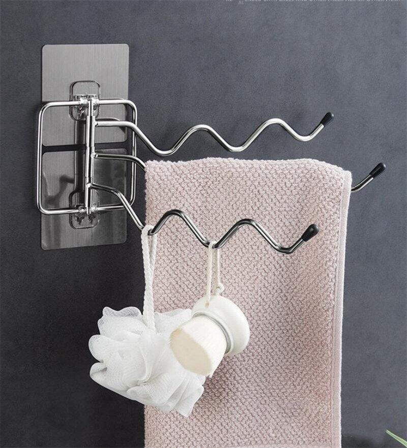 Wall Mounted Bathroom Rack Stainless Steel Rotating Towel Rack Bath Rail Hanger Towel Holder Bars Bathroom
