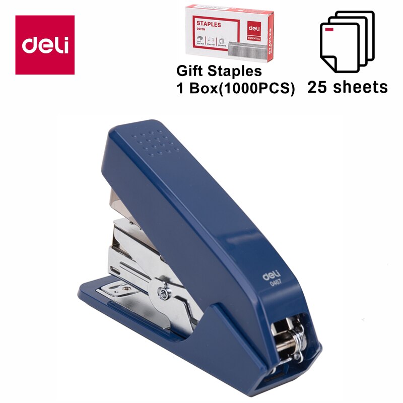Deli uanstrengt stiftemaskin 24/6 26/6 25 ark kapasitet halv full stripe strømsparende stiftemaskiner skrivesaker kontorrekvisita: Halv stripe blå