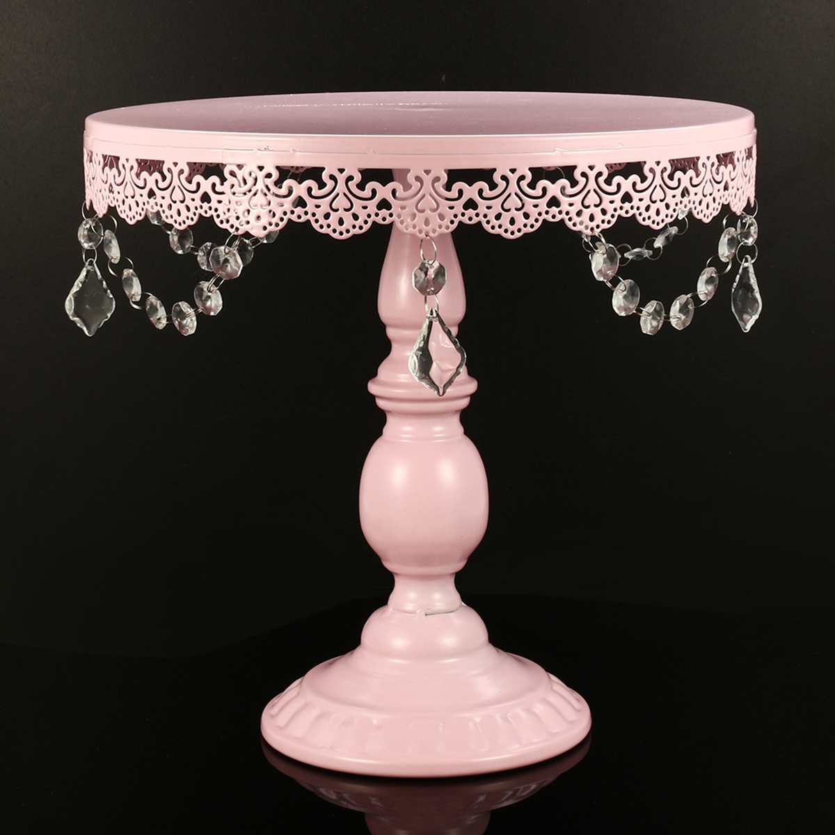 Cake Tools Pink Iron Crystal Pendant Cake Stand Mirror Surface Wedding Dessert Tray Cupcakes Fruits Cookies Pan Display Rack: Large
