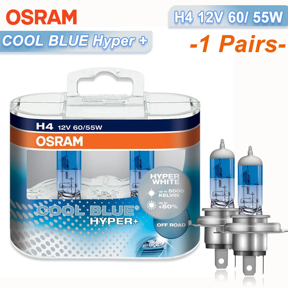 Osram cool blue hyper white  h7 h4 h1 h11 hb3 9005 hb4 9006 halogenforlygte billygte hi/lo-stråle 5300k 12v 55w pære  (2 stk.): Krystalblå