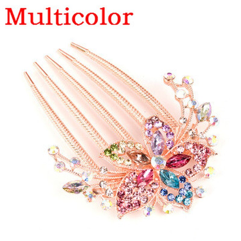 1Pc Kleurrijke Bloemen Rhinestone Haarspelden Retro Vrouwen Hollow Out Crystal Haar Kam Haarspeld Mode Haaraccessoires Hoofdtooi: Multicolor