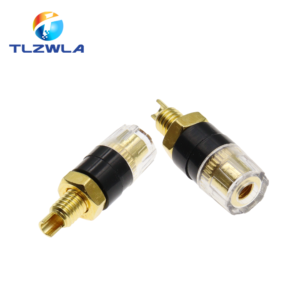 Terminal de latón de 2 piezas para amplificador, conector Banana de 4mm, CD, Audio, altavoz, poste de encuadernación, hilo de 31MM: Negro
