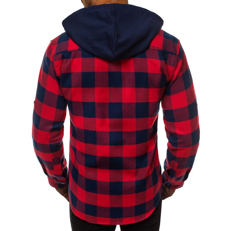 Puimentiua skjorta herr vårrutiga skjortor huva ytterkläder långärmad casual manlig chemise homme eu storlek
