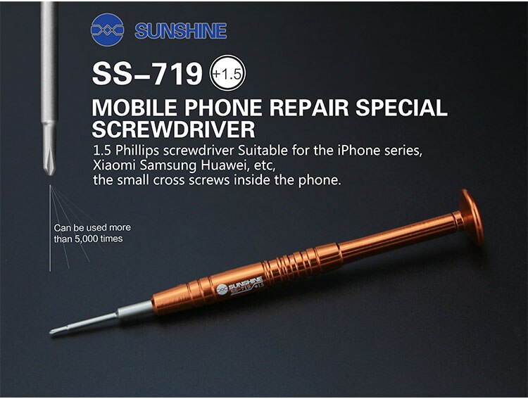 Sunshine S-719 Schroevendraaier Voor Telefoon Reparatie Y0.6/+ 1.2 /+ 1.5/0.8/T2 Speciale Schroevendraaier Hoge hardheid Legering Staal Materiaal: YELLOW