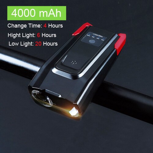 2000/4000mAh Smart Induktion Fahrrad Front Licht Kit USB Aufladbare LED Rücklicht Und Scheinwerfer Mit Horn Taschenlampe Für fahrrad: 4000 red