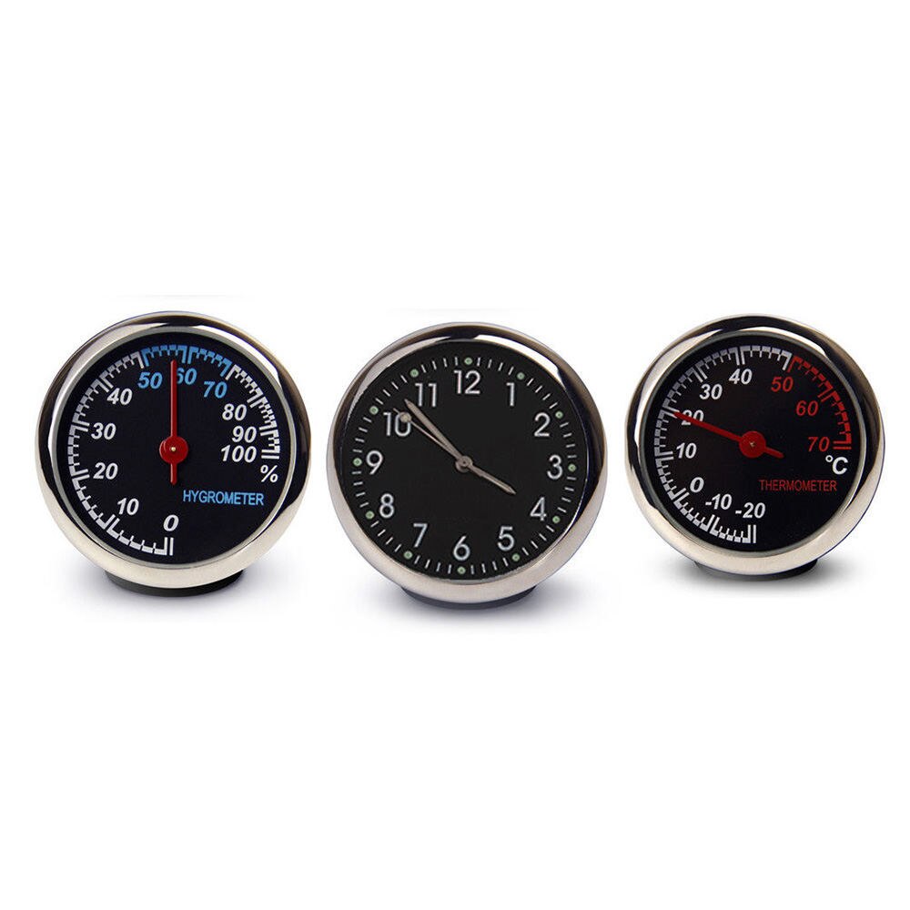3Pcs Car Dashboard luminous Quartz Digital Clock Thermometer Hygrometer Ornament Hygrometer Time Clock