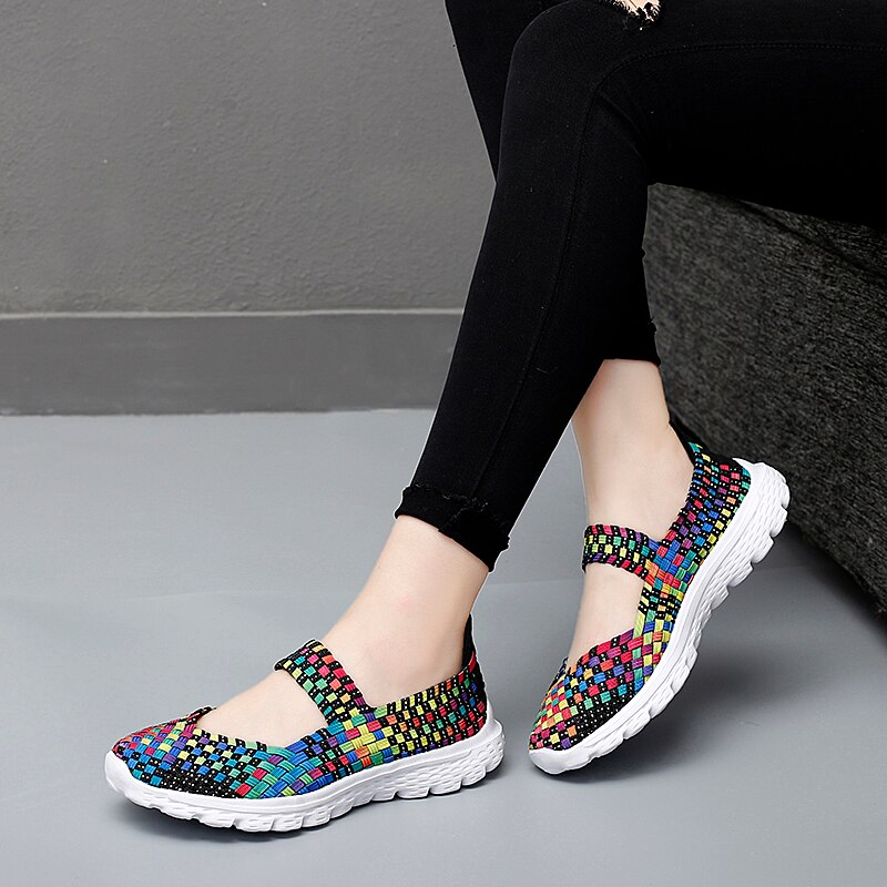 Sts Vrouwen Schoenen Zomer Casual Flats Ademen Vrouwelijke Sneakers Geweven Wandelschoenen Instappers Dames Loafers Handgemaakte Schoenen Maat 35-40