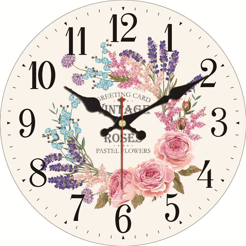 Large Wall Clock Round French Country Tuscan Decorative Vintage Wall Clock Non-Ticking Retro Flower Rose Silent Quiet Clock: 23925 / 12 inch ( 30 cm )