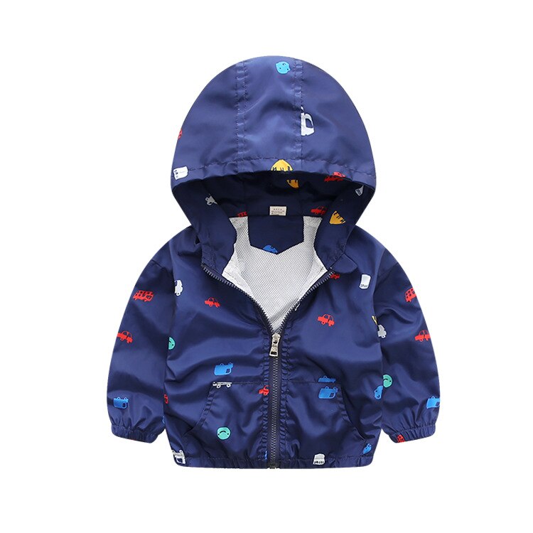 Primavera autunno 2020 nuovo bambino bambini giacca ragazzi vestiti di moda stampato felpa con cappuccio vento Del cappotto Del Fumetto della chiusura lampo casuale vestiti antivento: blue / 2T