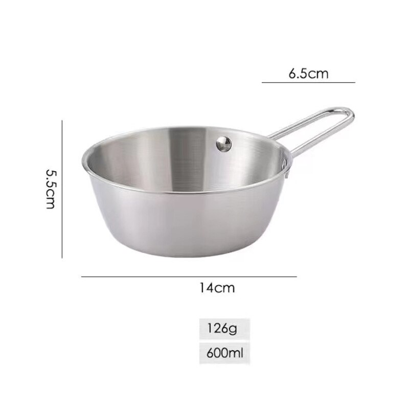 304 Stainless Steel Korean Rice Wine Bowl Rice Bowl Seasoning Cooking Kitchen Soup With Handle Ramen Pot Salad Mixing Bowl: Silver 14 cm