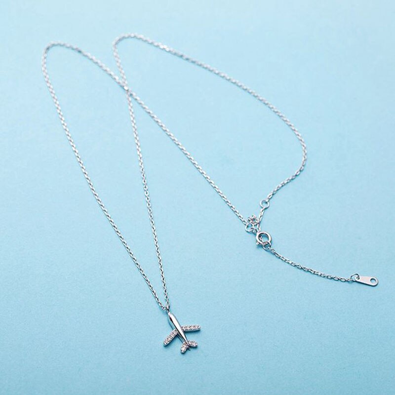 ICH Liebe Reise Flugzeug Halskette 925 Sterling Silber Inlay Zirkon Frauen Schmuck Geburtstag Weihnachten