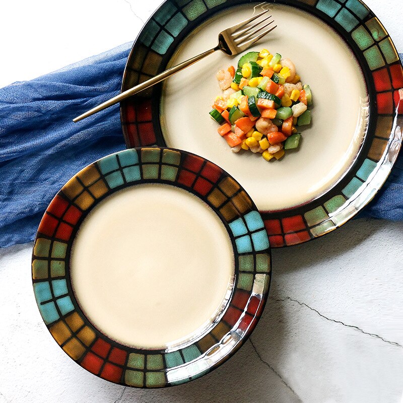 Ceramic Colorful Plates Steak Food Dish Nordic Style Retro Tableware Bowl Dinner Plate Cup High End Dinnerware Set