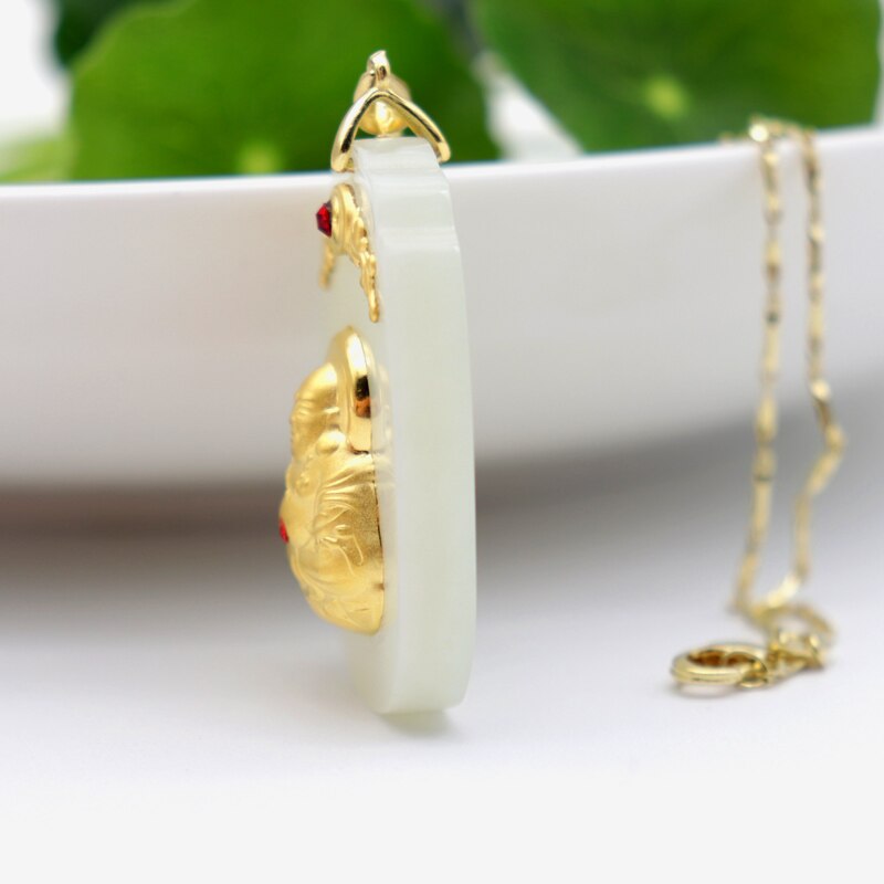 Goede Lucky Hetian Jades Hangers Goud Gesneden Smiley Gezicht Maitreya Budd Boeddhistische Ingelegd Rhinestone Mannen Vrouwen Amulet Ketting