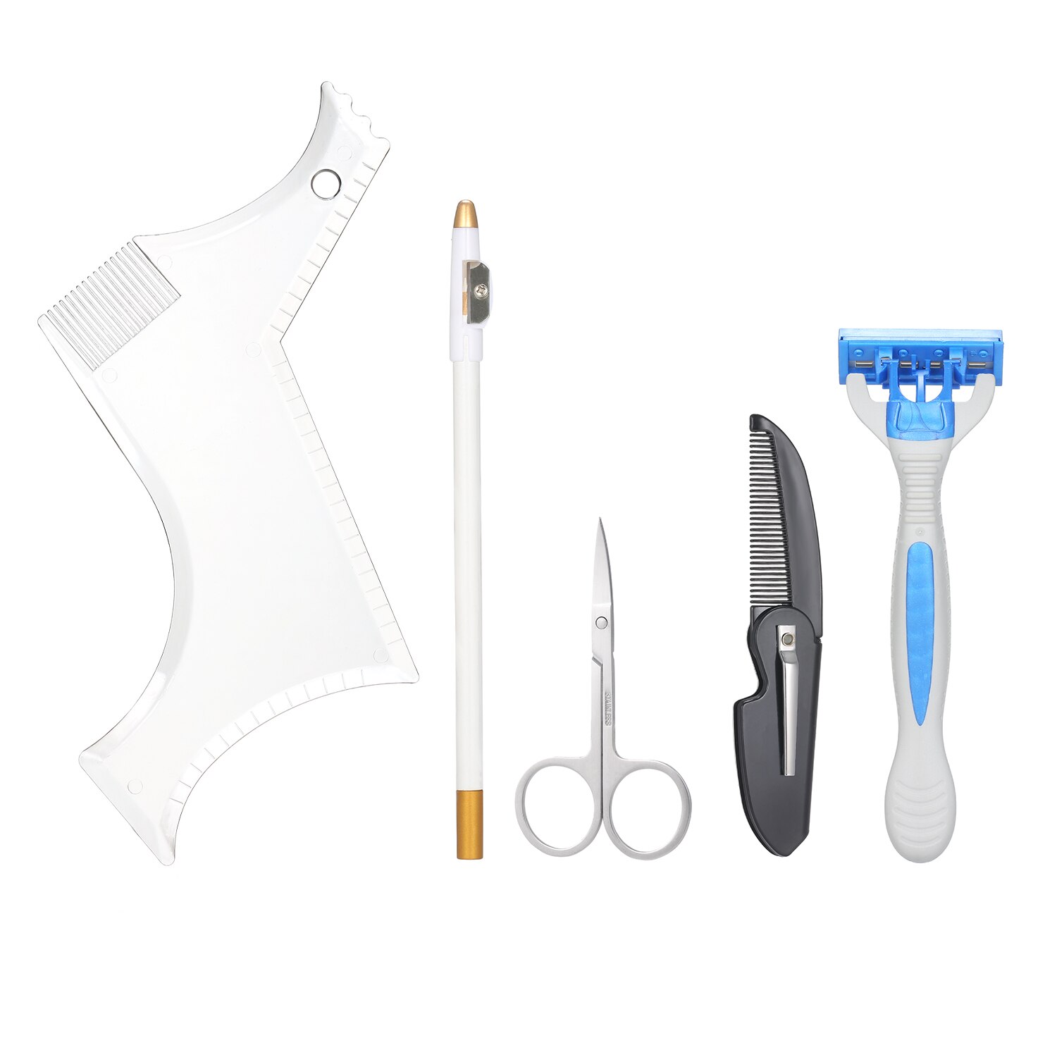 Beard Shaping Grooming Tool Kit Folding Comb Beard Shaping Template Guide Manual Shaver Beard and Mustache Scissor Beard Tool